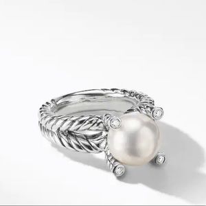 David Yurman Cable Pearl Ring with Diamonds Size 6